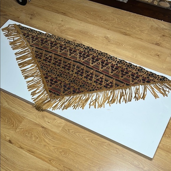 Lew Magram Suede Leather 53” x 25” Fringe Scarf Shawl Sarong Top - Picture 5 of 10